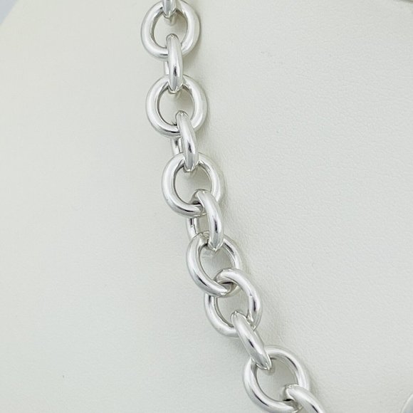 18" Tiffany & Co Silver Blank Heart Tag Toggle Necklace with Blue Pouch - Picture 6 of 6